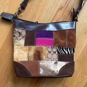 Coach Patchwork Shoulder Bag in Brown and Pink